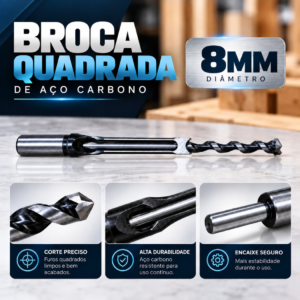 Broca Quadrada : Aço Carbono Durável  - 8mm